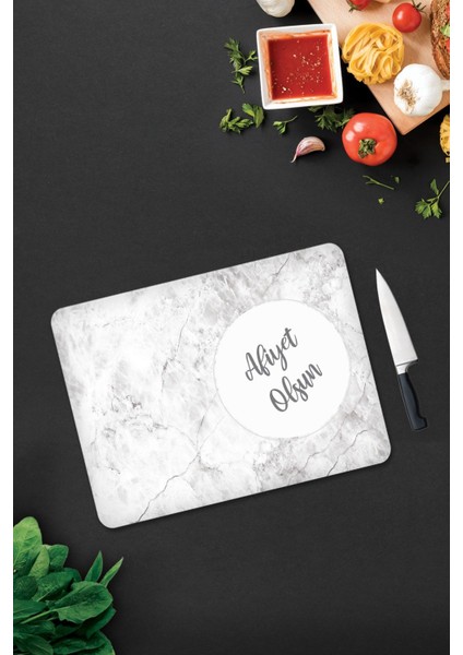 Luxury Afiyet Olsun | Taş Görünümlü | Cam Kesme Tahtası - Cam Kesme Tablası | 30CM x 40CM 1 Adet