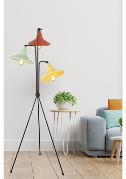 Jadira 3lü Çok Renkli Modern Tasarım Retro 3 Ayaklı Abajur Lamba Metal Lambader