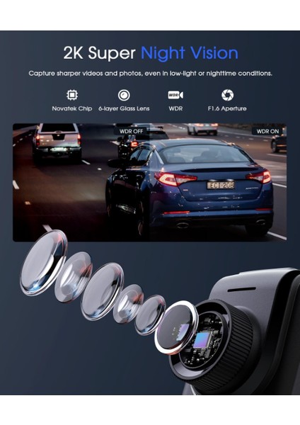 2k Dashcam Araba Kamerası, Wi-Fi, Harici Gps Modülü, IPS Ekran, Ultra Gece Görüşü