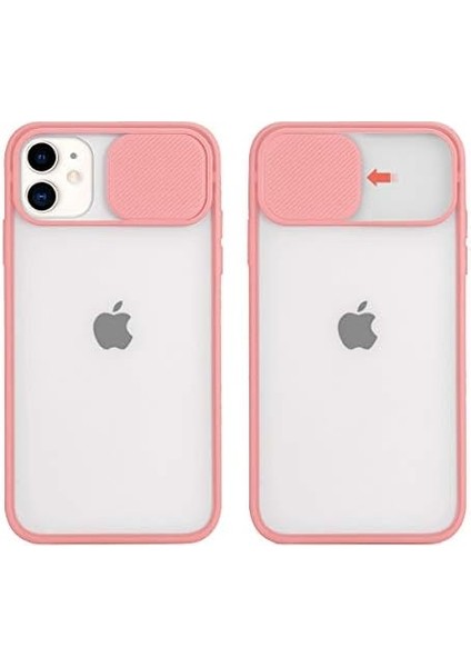 Apple iPhone 12 Mini ile Uyumlu Kılıf (5.4inç) Zore Lensi Kapak Sürgülü Kamera Lens Koruması Açık Pembe