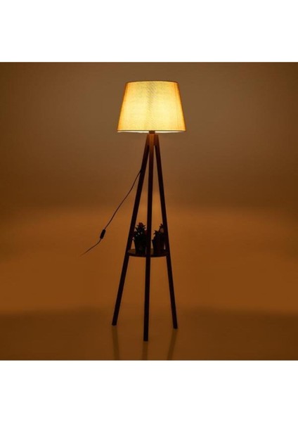 Tripod Sehpalı Lambader - Ceviz Ayak / Açık Kahverengi Başlık