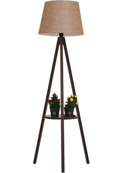Tripod Sehpalı Lambader - Ceviz Ayak / Açık Kahverengi Başlık