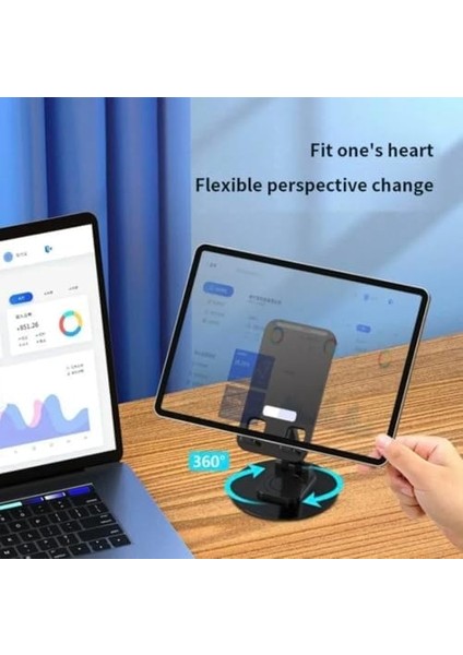 Alüminyum Tablet ve Telefon Standı, 360 Derece Ayarlanabilir Dönme Özelliği, Çok Amaçlı Masaüstü Dock Tutucu (Siyah)