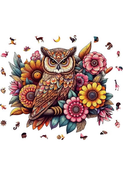 - Ahşap Puzzle Yetişkinler Için - Çiçekli Baykuş Benzersiz Parçalı Puzzle - 300 Parça Ahşap Yapboz - Yapıştırıcı Folyo Dahil - Dekoratif Ahşap Puzzle - 29X33 cm - Wz-07