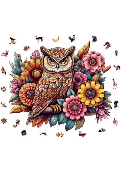 - Ahşap Puzzle Yetişkinler Için - Çiçekli Baykuş Benzersiz Parçalı Puzzle - 300 Parça Ahşap Yapboz - Yapıştırıcı Folyo Dahil - Dekoratif Ahşap Puzzle - 29X33 cm - Wz-07