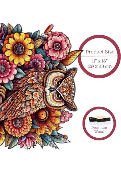 - Ahşap Puzzle Yetişkinler Için - Çiçekli Baykuş Benzersiz Parçalı Puzzle - 300 Parça Ahşap Yapboz - Yapıştırıcı Folyo Dahil - Dekoratif Ahşap Puzzle - 29X33 cm - Wz-07