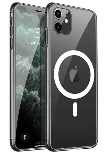 Apple iPhone 11 Için Magsefe ile Uyumlu Çok Şık Magnetik Şeffaf Kılıf Sararmaya Dayanıklı Polikarbonat Arka Cam ve Darbeye Dayanıklı Silikon Kenarlı Kılıf