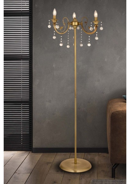 Beyza 3lü Eskitme Döküm Taşlı Modern Otantik Tasarım Metal Lambader