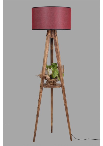 Sehbalı Tripod Yanık Lambader Silindir Hasır Bordo Abajurlu modelleri