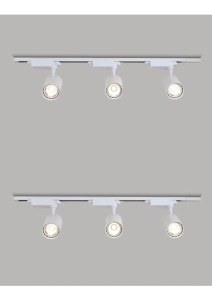 Beyaz Kasa ve Günışığı 6 Adet 360 Derece Dönen LED Ray Spot Lamba 2 Adet 1 Metre Raylı Armatür