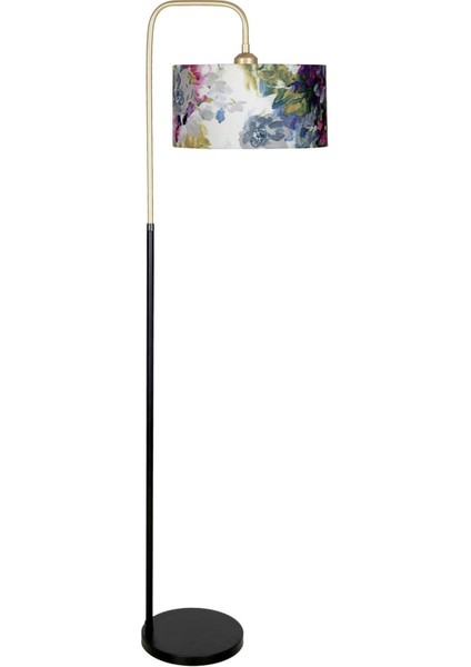 Potenza Eskitme Detaylı Siyah Metal Lambader - Gül Desenli