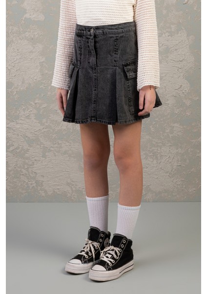 Kız Çocuk Denim Şort Etek (Füme)
