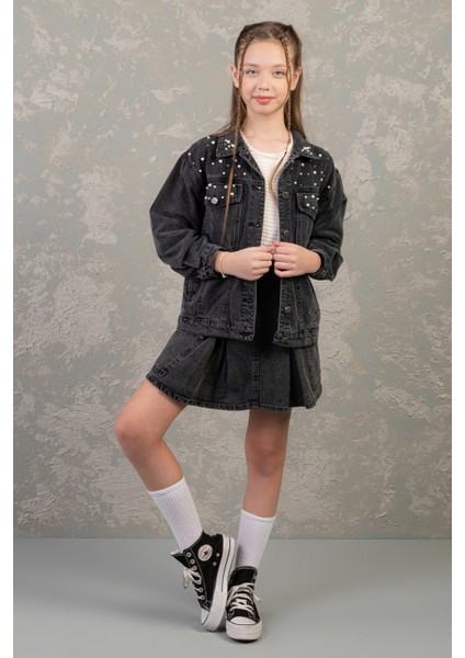 Kız Çocuk Denim Şort Etek (Füme)