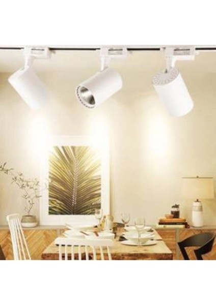 Beyaz Kasa ve Beyaz Işık 4 Adet 360 Derece Dönen LED Ray Spot Lamba 1 Metre Raylı Armatür
