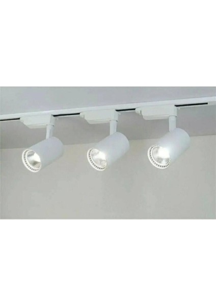 Beyaz Kasa ve Beyaz Işık 4 Adet 360 Derece Dönen LED Ray Spot Lamba 1 Metre Raylı Armatür