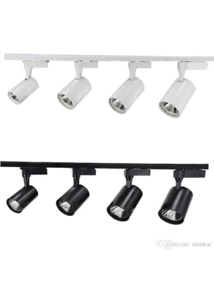 Beyaz Kasa ve Beyaz Işık 4 Adet 360 Derece Dönen LED Ray Spot Lamba 1 Metre Raylı Armatür