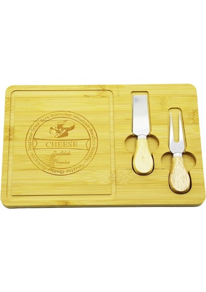 Bıçak Sağ 19X29CM -1.5cm Ahşap Bambu Kahvaltı Peynir Sunum Tabak 2peynir Bıçak=ahşap Saplı