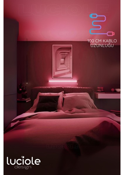 Renkli LED Lambader Yapışkanlı 1 Metre Her Alana Uygun Uzaktan Kumandalı Wpembe Modlu fiyatları