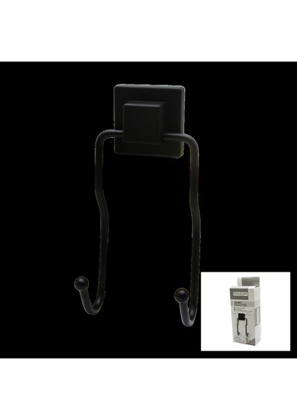 Siyah - 2li Metal Sarkık Askı Kare Güçlü Yapışkanlı 8X9X19CM (4172)