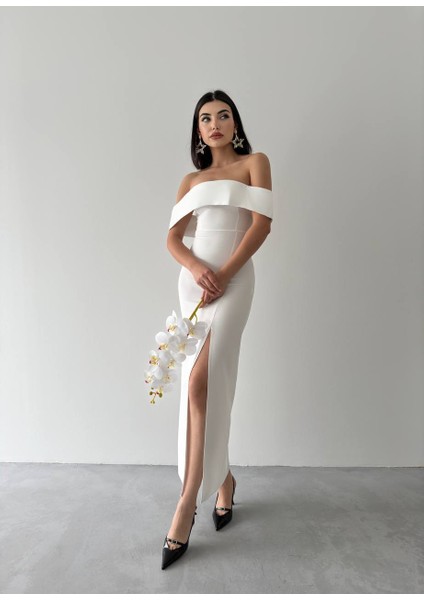 Madonna Yaka Yırtmaçlı Uzun Slim Elbise modelleri