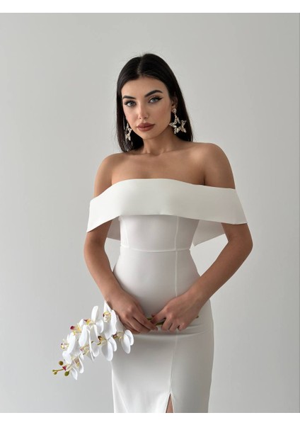 Madonna Yaka Yırtmaçlı Uzun Slim Elbise fırsatları