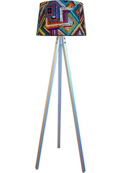 Masif 3 Ayaklı Lambader,tripod,abajur( Sarmal Desen- Beyaz Ayak)