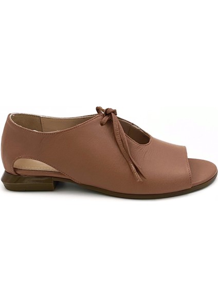 Hakiki Deri Taba Bağcıklı Oxford Sandalet – 2cm Topuk
