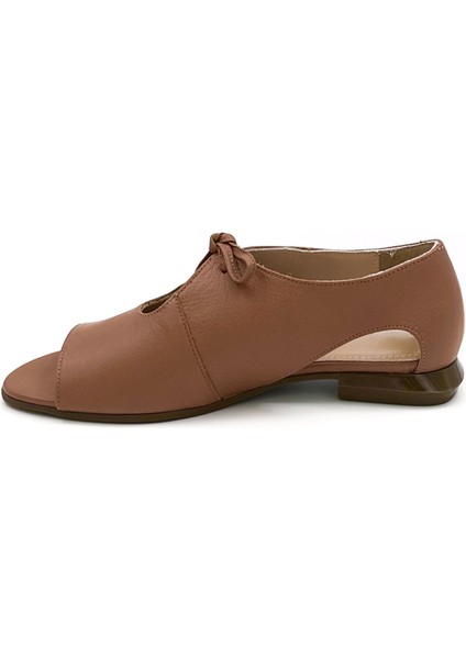 Hakiki Deri Taba Bağcıklı Oxford Sandalet – 2cm Topuk