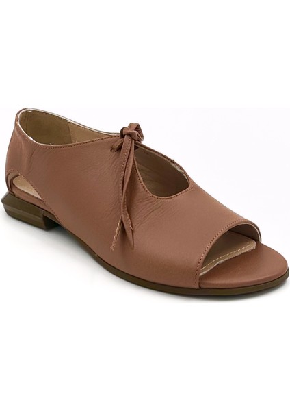 Hakiki Deri Taba Bağcıklı Oxford Sandalet – 2cm Topuk