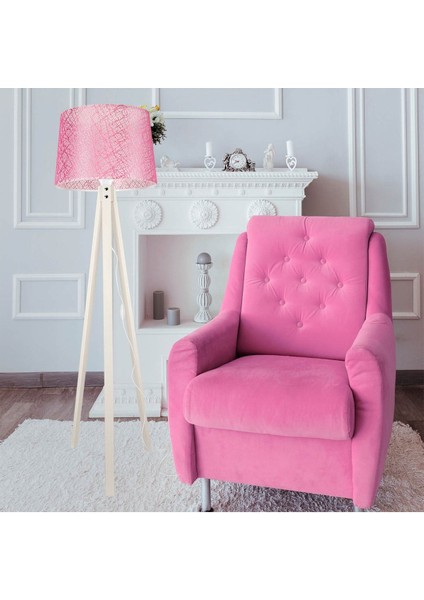Tripod Ahşap Üç Ayaklı Lambader Krem Ayak / File Pembe Şapka