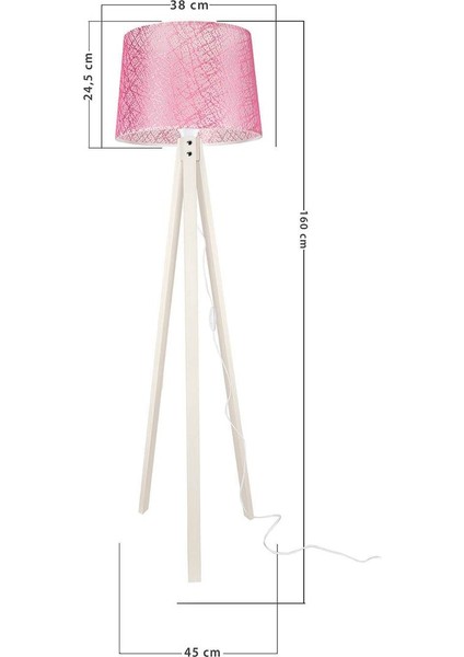 Tripod Ahşap Üç Ayaklı Lambader Krem Ayak / File Pembe Şapka