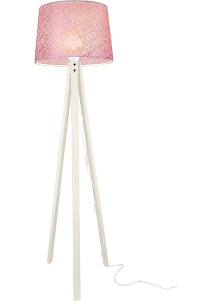 Tripod Ahşap Üç Ayaklı Lambader Krem Ayak / File Pembe Şapka