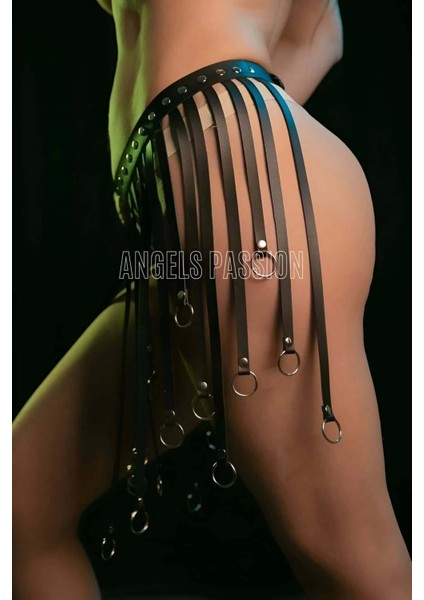 Püsküllü Deri Etek - Halka Detaylı Hareketli Etek - Şık Harness Etek - APFT579 fiyatları