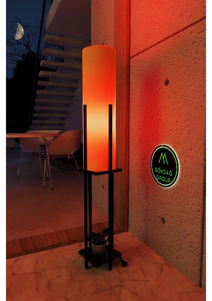 2 Raflı Kumaş Siyah Mermer Desenli Lambader fiyatları