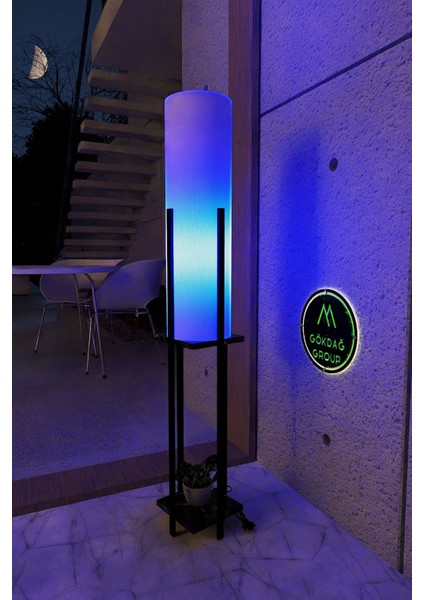 2 Raflı Kumaş Siyah Mermer Desenli Lambader modelleri