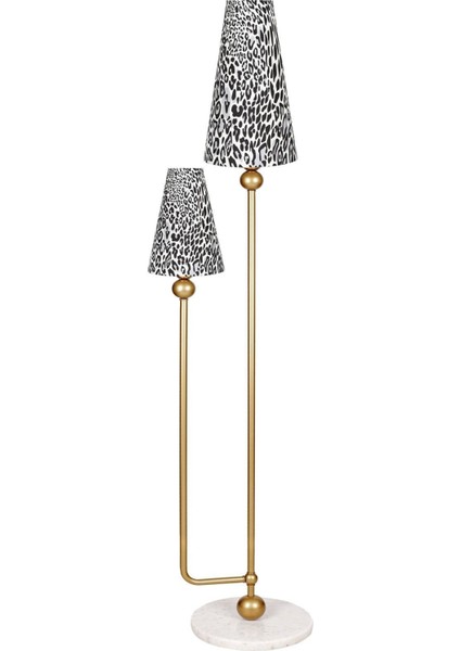 Bologna Statik Eskitme Mat Gold Metal Lambader - Leopar Desenli