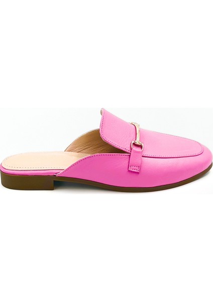 Fuşya Hakiki Deri Kadın Loafer Terlik