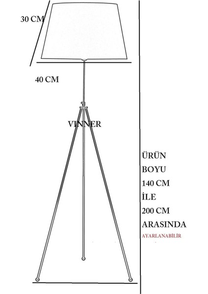 Noa Siyah Kaplama Tripod Boyu Ayarlanabilir Metal Lambader - Beyaz