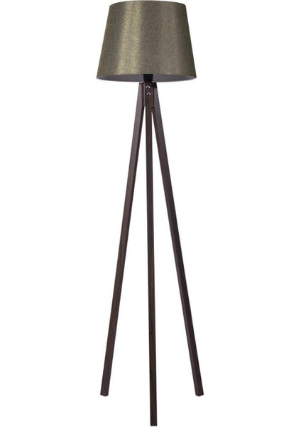 Tripod Lamba Ahşap Abajur 3 Ayaklı Lambader Konik Koyu Yeşil Ceviz