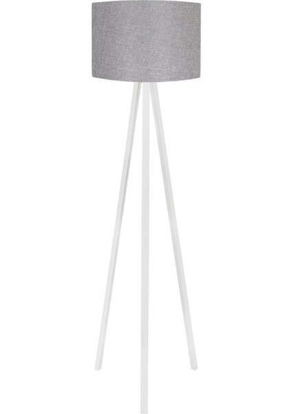 3 Ayaklı Lambader Yuvarlak Kumaş Antrasit Başlık Beyaz Ayak LY554