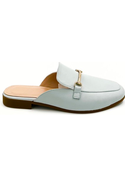 Açık Mavi Hakiki Deri Loafer Terlik