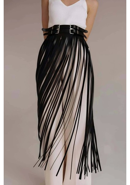 Püsküllü Deri Etek, Bel Üzeri Şık Püsküllü Deri Etek - BRF1090 fiyatları