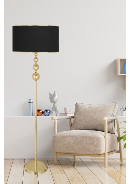 VNR-LMD01 Gold Kaplama Üçlü Küre Metal Lambader - Gold Siyah