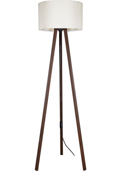 Tripod Krem Başlık ve Kahve Ayaklı Lambader