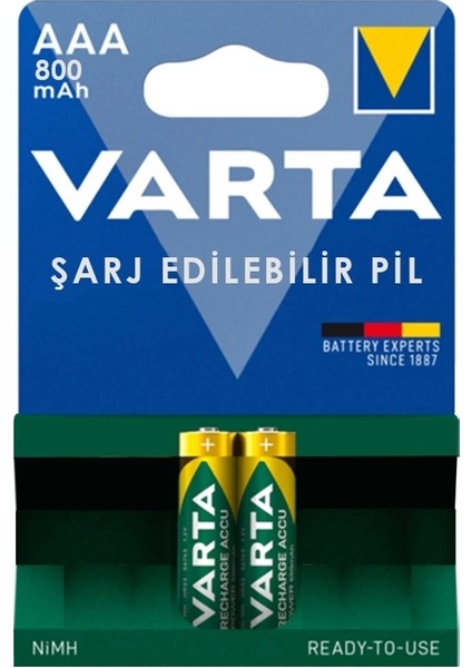 Varta Nı-Mh 1.2V 800 Mah HR03 Aaa Şarjlı 2li Ince Kalem Pil (4172)