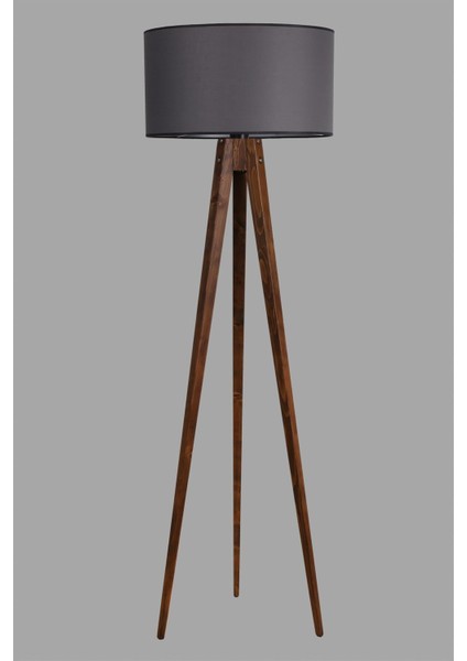 Tripod Ceviz Lambader Silindir Koyu Gri Abajurlu