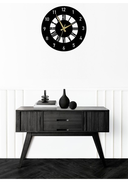 Time Collection Latin ve Roma Rakamlı Ahşap Dekoratif Duvar Saati (Siyah) fiyatları