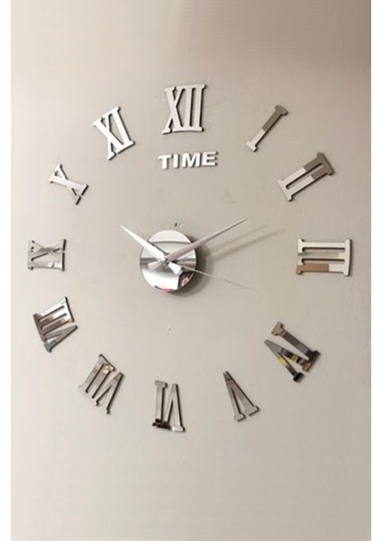 Time Collection 3D Roma Rakamlı Duvar Saati (Gümüş)