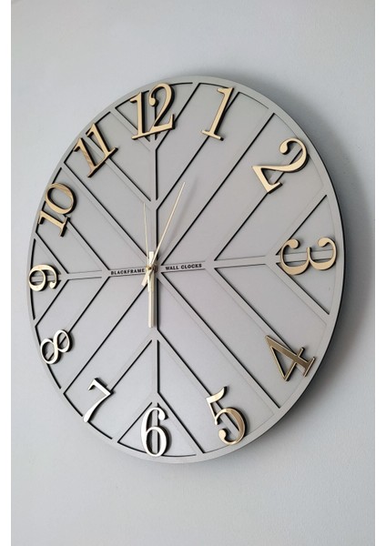 - Diagonal Lines - Açık Gri & Gold - 50CM Duvar Saati
