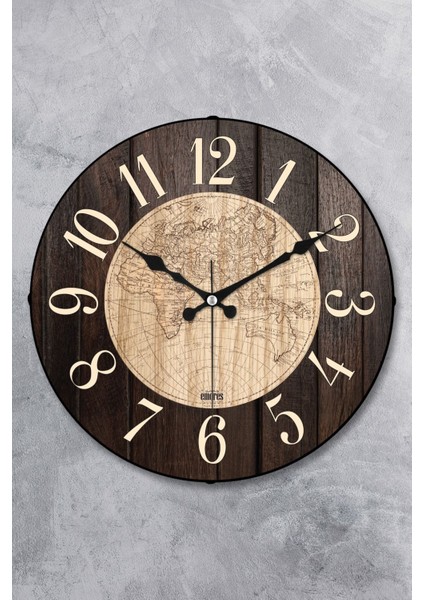 36 cm Ahşap Görünümlü Dekoratif Gerçek Cam Bombe Sessiz Mekanizma Duvar Saati